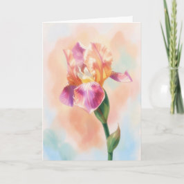 Tarjeta de nota de arte en acuarela de flor de iri