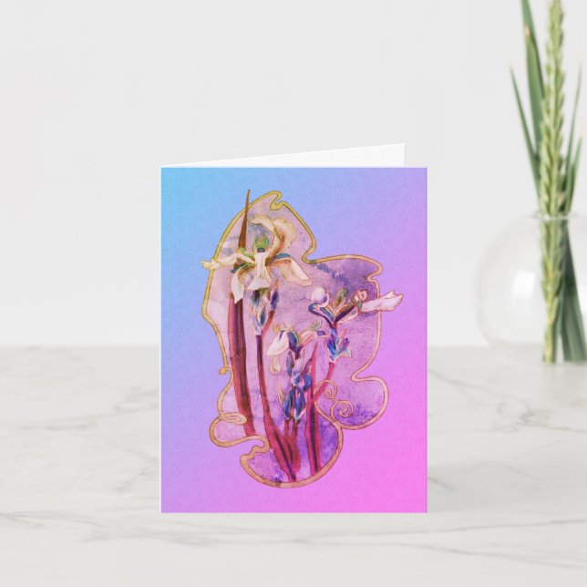 Tarjeta de nota de arte floral Blue Iris (Anverso)