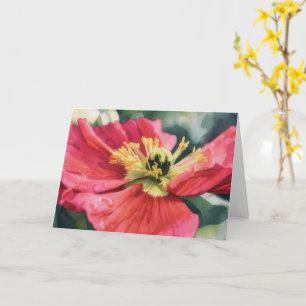 Tarjeta de nota de arte floral de amapola roja