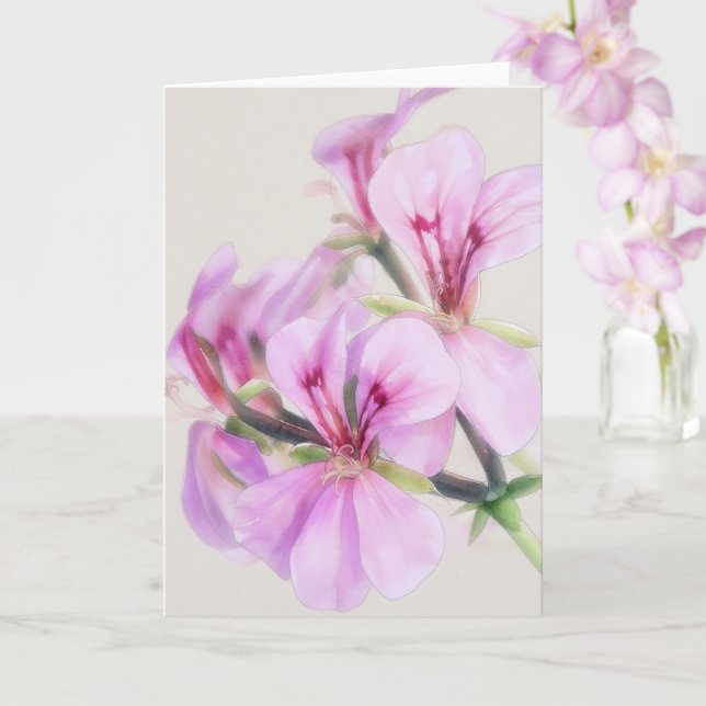 Tarjeta de nota de arte floral de flores de gerani (Orquídea)
