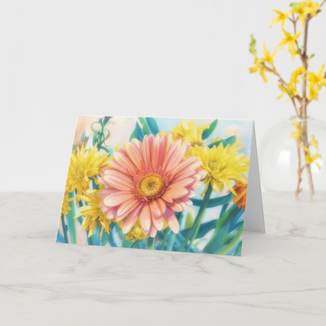 Tarjeta de nota de arte floral de flores de Gerber (flor amarilla)