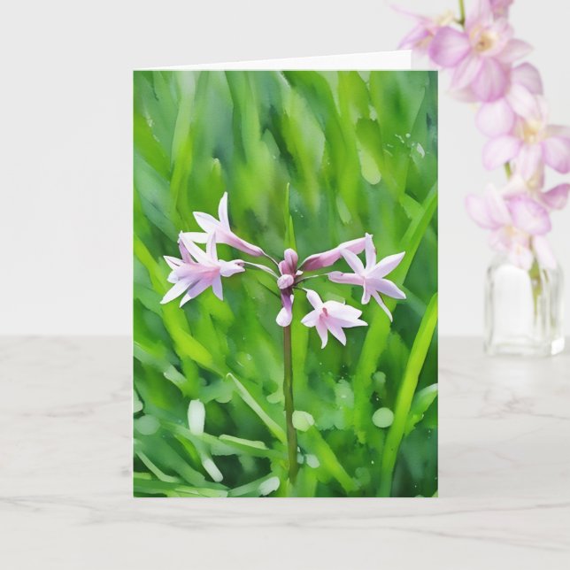 Tarjeta de nota de arte floral de flores moradas (Orquídea)