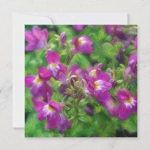 Tarjeta de nota de arte floral de Snapdragon rosa