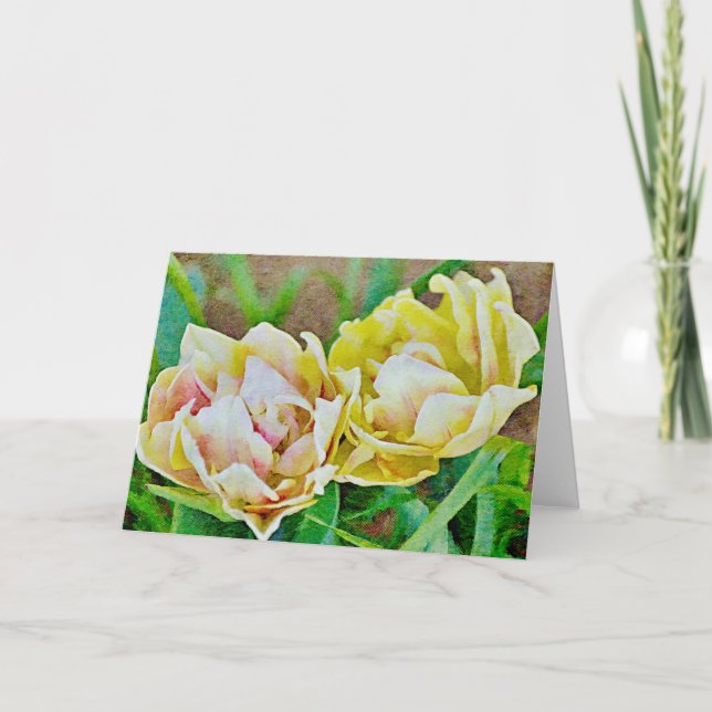 Tarjeta de nota de arte floral Flores Tulipán dora (Anverso)