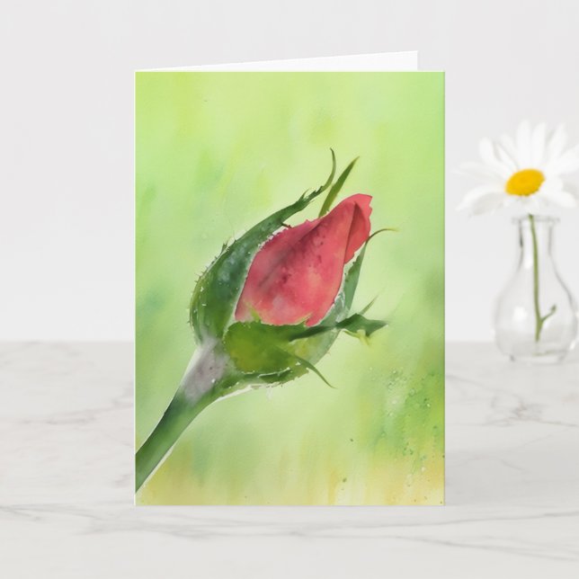 Tarjeta de nota de arte floral Red Rose Bud de bon (Planta pequeña)