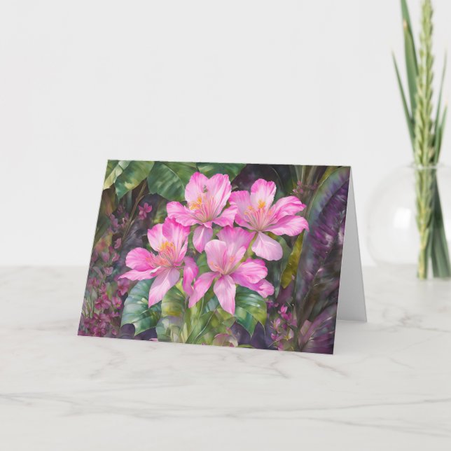 Tarjeta de nota de arte floral rosa de flores trop (Anverso)