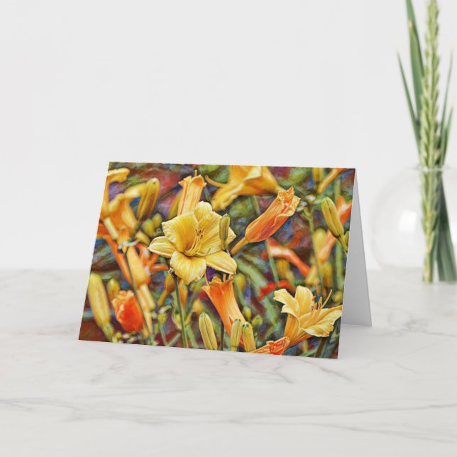Tarjeta de nota de arte Golden Yellow Day Lily Gar (Anverso)