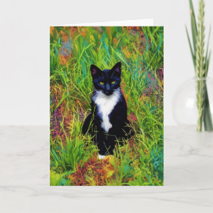 Tarjeta de nota de arte pop para gatos de Tuxedo