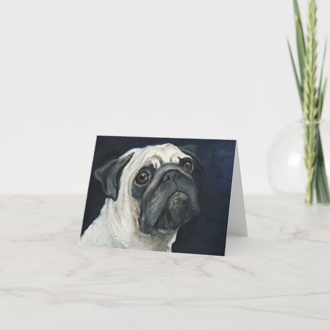 Tarjeta de nota de arte Pug Face Dog (Anverso)