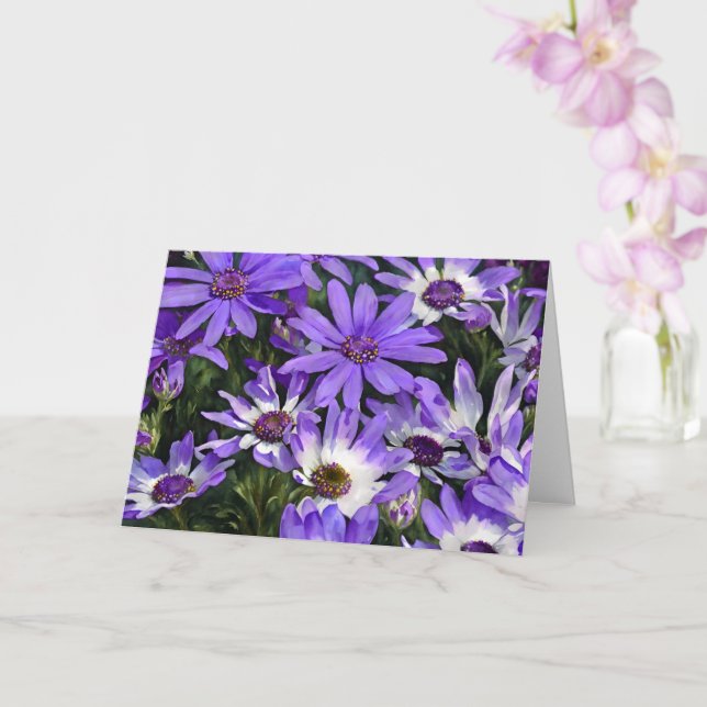Tarjeta de nota de arte Purple Daisy Flower Daisie (Orquídea)