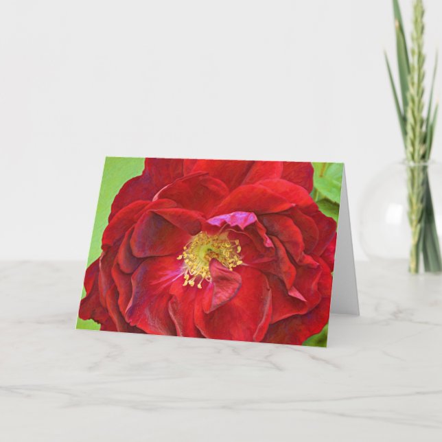 Tarjeta de nota de arte Rosa Roja Profunda (Anverso)
