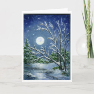 Tarjeta de nota de arte sobre paisaje nocturno de