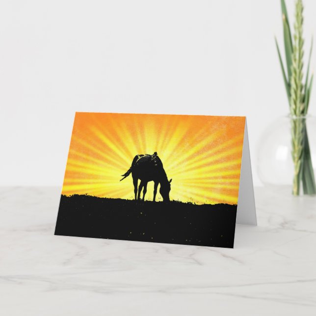 Tarjeta de nota de arte Sunrise Horse Silhouette (Anverso)