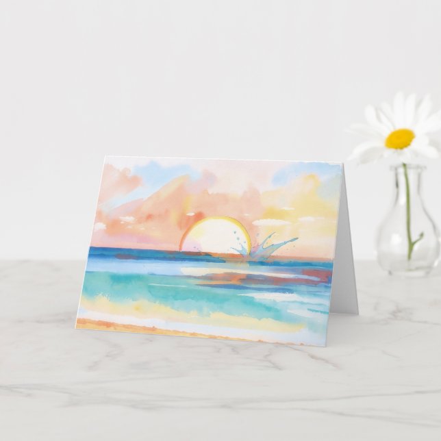 Tarjeta de nota de arte tropical de puesta de sol  (Planta pequeña)