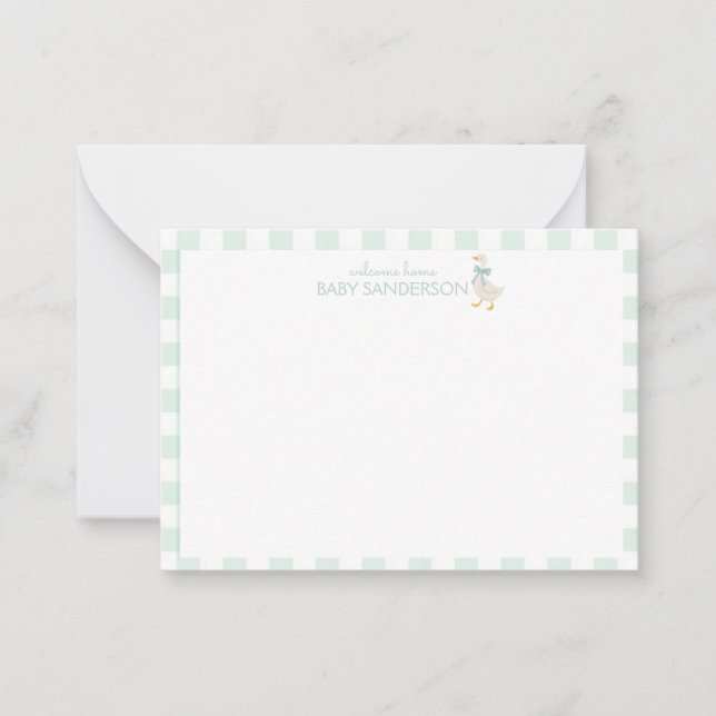 Tarjeta de nota de baby shower de ganso elegante (Anverso)