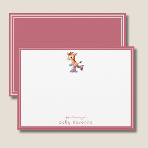Tarjeta de nota de baby shower de jirafa en acuare
