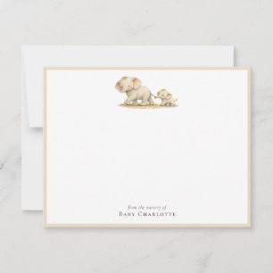 Tarjeta de nota de baby shower de nursery de elefa