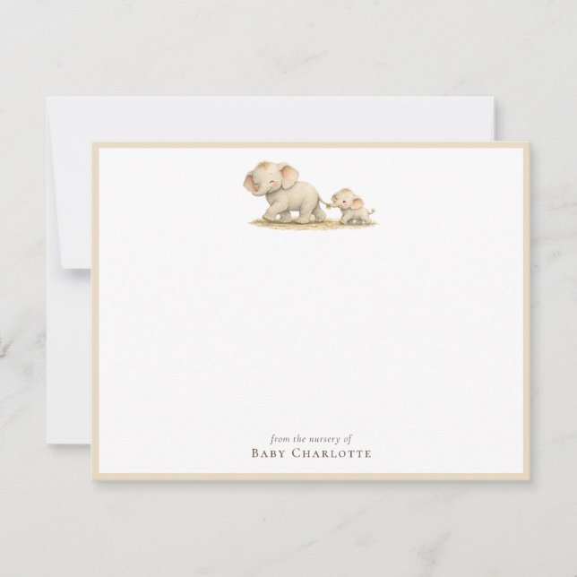 Tarjeta de nota de baby shower de nursery de elefa (Anverso)
