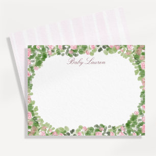 Tarjeta de nota de baby shower del jardín de rosas