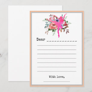 Tarjeta de nota de bailarina de ballet floral silv
