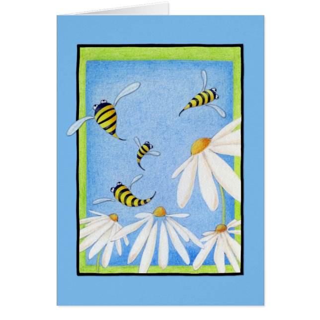 Tarjeta de nota de Bee Happy Daisies (Frente)