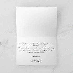 Tarjeta de nota de bienvenida blanca de alquiler d