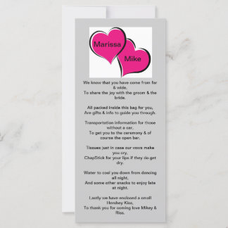 Tarjeta de nota de bienvenida de boda