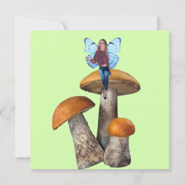 Tarjeta de nota de Blue Fairy en hongos