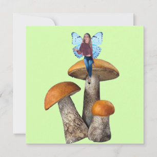 Tarjeta de nota de Blue Fairy en hongos