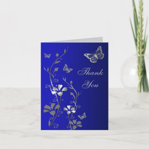 Tarjeta de nota de Blue Silver Butterfly Floral