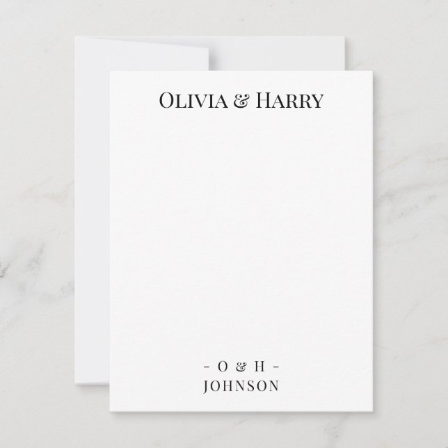 Tarjeta de nota de Boda blanco negro monograma de  (Anverso)