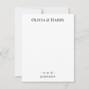 Tarjeta de nota de Boda blanco negro monograma de 