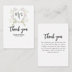 Tarjeta de nota de boda con cresta de monograma de