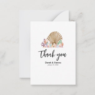 Tarjeta de nota de boda Coral & Seashell beach