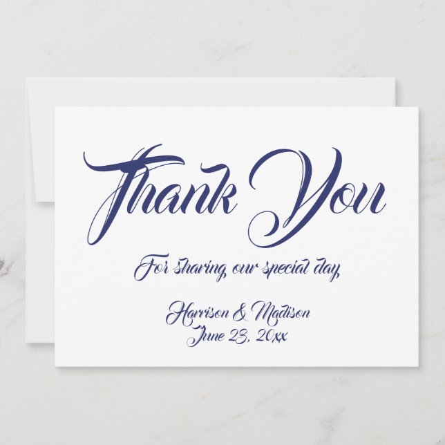 Tarjeta de nota de Boda de guiones azul marino (Anverso)