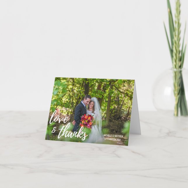 Tarjeta de nota de boda Script LOVE & THANKS | FOT (Anverso)