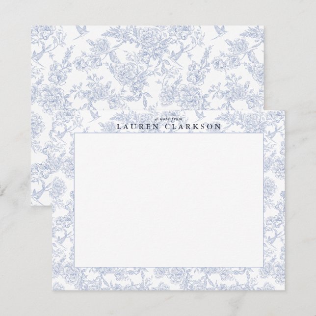 Tarjeta de nota de borde floral azul para toile (Anverso / Reverso)