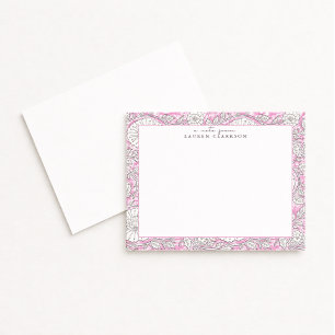Tarjeta de nota de borde floral rosa inspirada en 