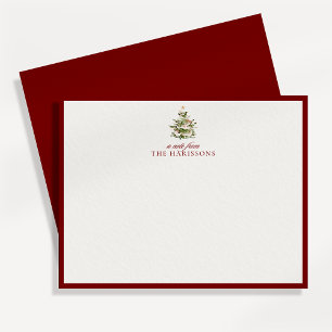 Tarjeta de nota de borde rojo de árbol de Navidad