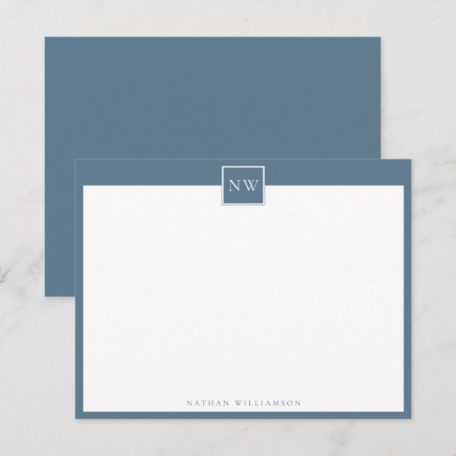 Tarjeta de nota de borde simple con un monograma a (Anverso / Reverso)