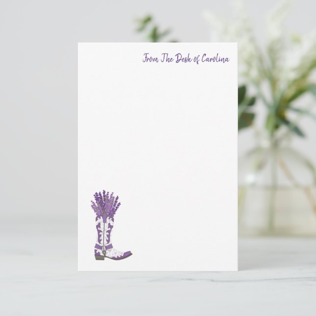 Tarjeta de nota de botas de Cowboy de Lavender (Anverso de pie)