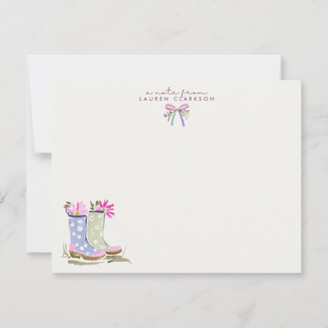 Tarjeta de nota de botas de jardín de primavera (Anverso)