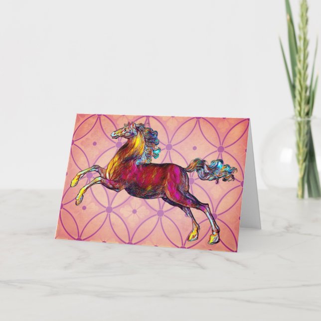 Tarjeta de nota de caballo de color antiguo ilustr (Anverso)