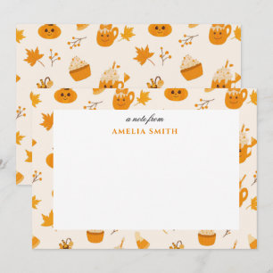 Tarjeta de nota de calabaza de otoño cálido