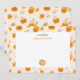 Tarjeta de nota de calabaza de otoño cálido