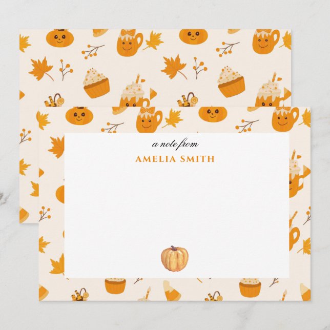 Tarjeta de nota de calabaza de otoño cálido (Anverso / Reverso)