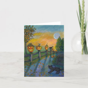 Tarjeta de nota de calabaza y gatos rotos
