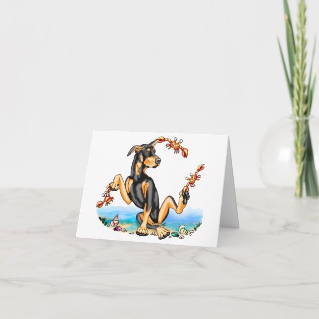 Tarjeta de nota de cangrejo Black Doberman Pinsche (Anverso)