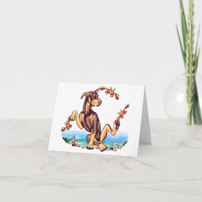 Tarjeta de nota de cangrejo Red Doberman Pinscher  (Anverso)