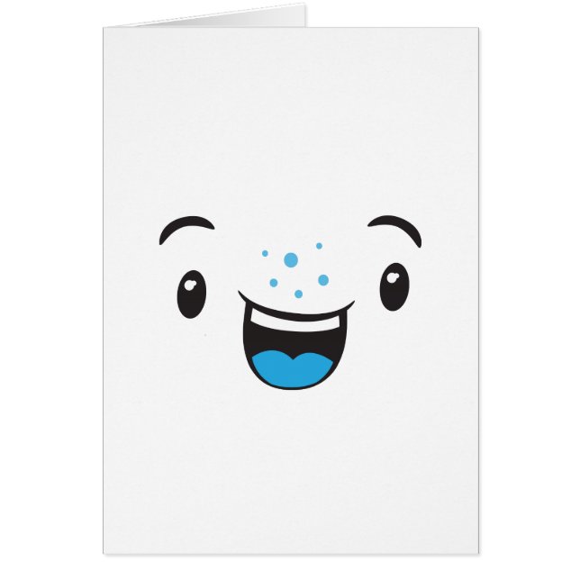 Tarjeta de nota de cara de Kawaii Sonriente Azul (Frente)